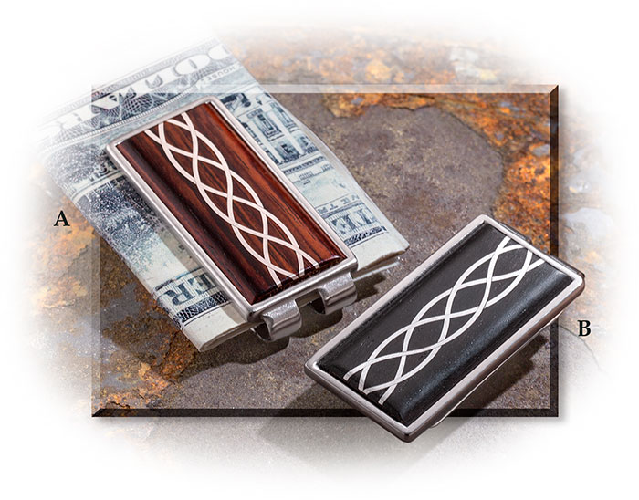 Cocobolo or Ebony Money Clip with bands of Argentium silver. Handmade in the USA 