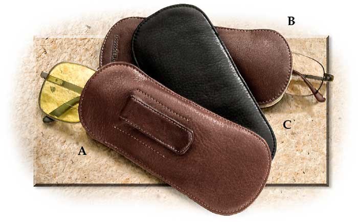 Cashmere Leather Glasses Case Brandy with Clip