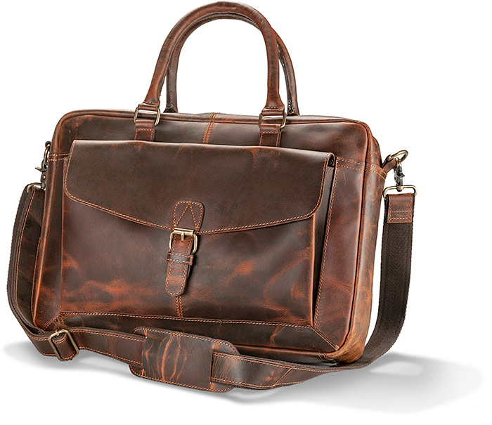 Brown Leather Vintage-Look Briefcase