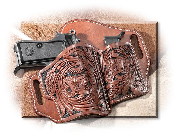 Hand Tooled Floral Leather Holster with cartridge pouch